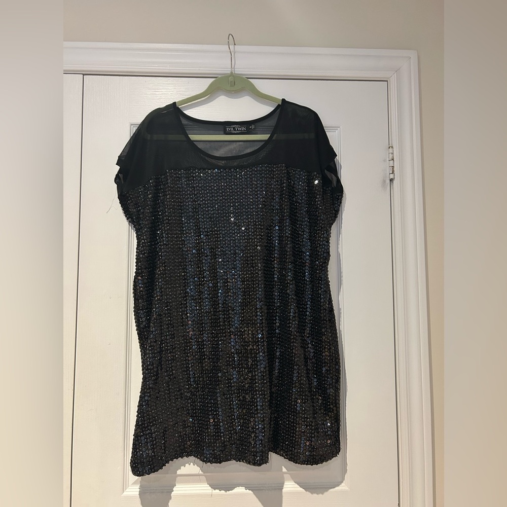 Women’s Evil Twin Sequin T-Shirt Dress (Size Small-oversized)